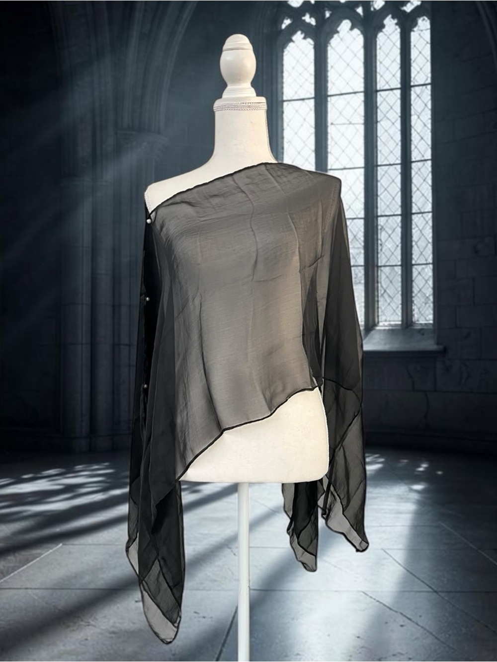 Solid Black Chiffon Convertible Scarf Wrap Kimono OS